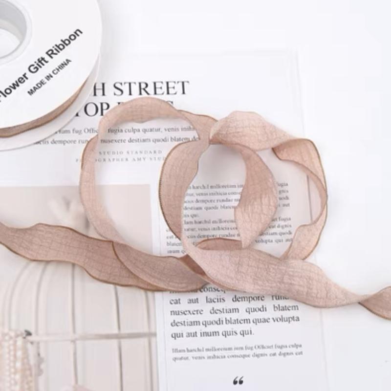 10 Yards Fishtail Yarn Ribbons Gift Wrapping Bouquets 2.5Cm Chiffon Ribbon Wave Edge Pleated Diy Decor