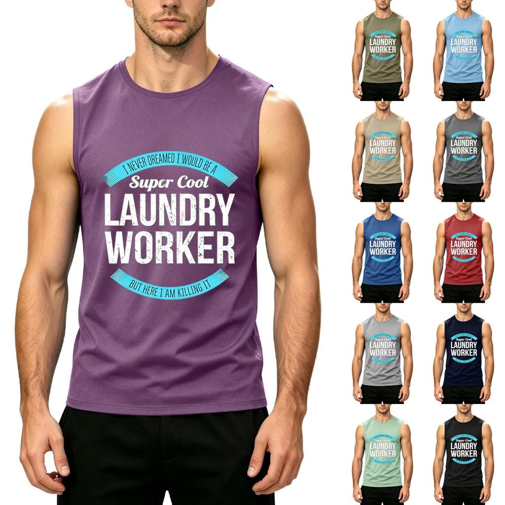 Men's Sleeveless Casual Tank Top Muscle Shirt Printed Workwear Summer Lightweight Workout Gym Tee