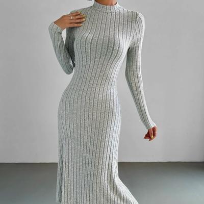 Autumn Winter Women Ribbed Knit Dress Elegant Chic Fashion Long Sleeve O Neck Slim Corset Bodycon Dress Streetwear