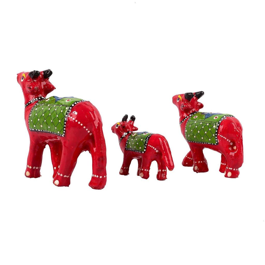 Set mit 3 ROTEN Kuh-Dekofiguren für Heimdekoration, Tischdekoration und als Geschenk (10x9, 7.5 x6.5,6x5 CM) (rot)