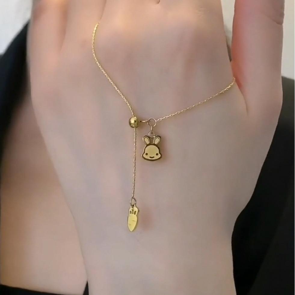 Titanium Steel Rabbit & Carrot Pull-Out Necklace for Women - Minimalist & Elegant Design