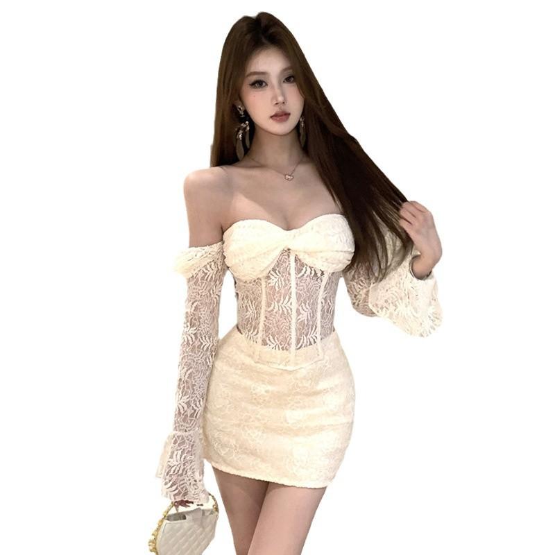 Women's Spice Girls Lace Fishbone Top Slim Skirt Set