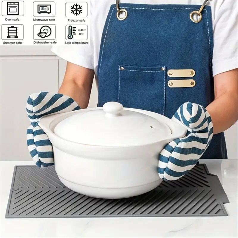 Heat Resistant Sink Drain Mat for Kitchen Use Flexible Silicone Dishes Fruits Drainer Foldable Utensils Drying Pad