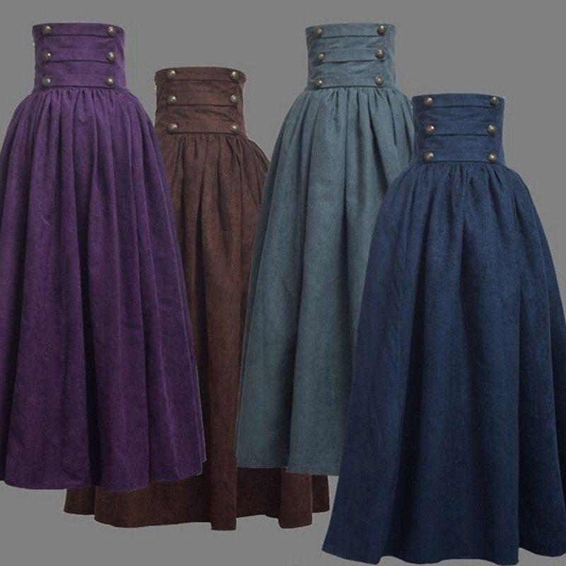 Średniowieczna Elegancka Spódnica z Wysokim Stanem Dla Kobiet Vintage Gotycki Design Rozkloszowany