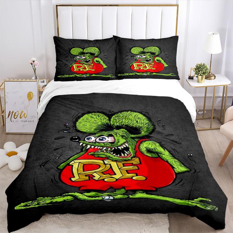 Set Biancheria da Letto con Design Tatuaggio Rat Fink Copripiumone Regalo per Camera da Letto, Include 1 Copripiumone e 2 Federe, Senza ImbottituraB515