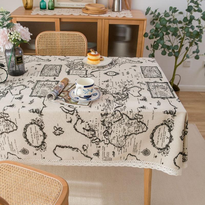

Pastoral Rectangular Linen Cotton Cloth Tablecloth Fabric Daisy Flower Printed Home Kitchen Dining Room Table Cloths Ornament Tassel Lace Cover Cloth 90*90cm 1pcs