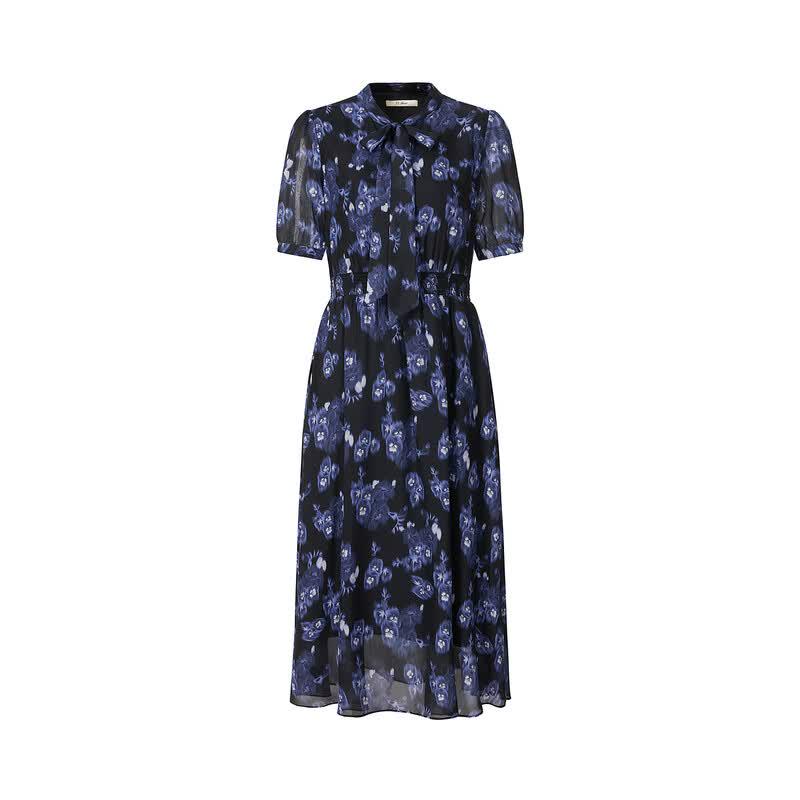 Jiuzi Elegant Printed Mulberry Silk Dress
