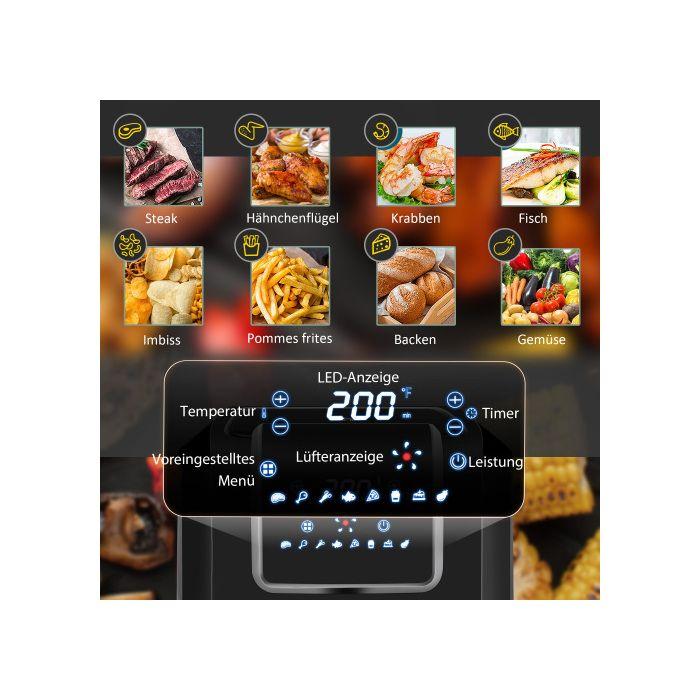Heißluftfritteuse, 6,5 Liter, 1700 Watt, mit 8 Menüs, Antihaftkorb, 36,5 x 29 x 33,8 cm