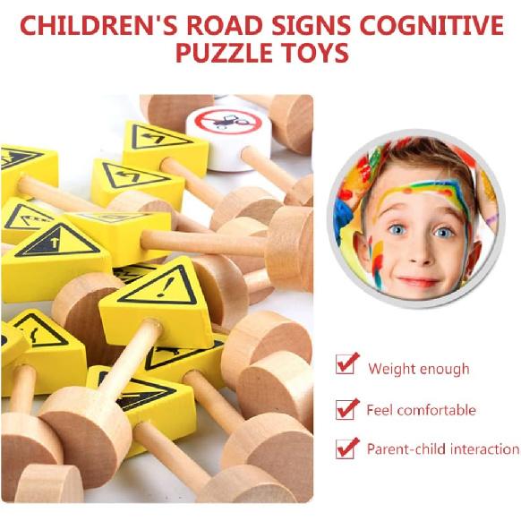 Wooden Road Construction Traffic Sign: 50pcs Toy Street Signs Small Toy Cars and Other Diecast Vehicles Wood Cars Toys Traffic Signs Toys