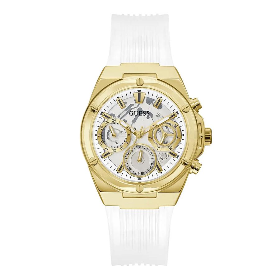 

Women s Fashion Three-Eye Multi-Function Skeleton Gold Dial Silicone Strap Quartz Watch -GW0409L2