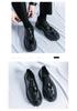 Men's Large Glossy Leather Lace-Up Loafers with Thick Sole and Chunky Heel