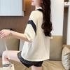 Navava Women Bicolor Lace Up Collar ShorT Sleeve T shirT nT2490