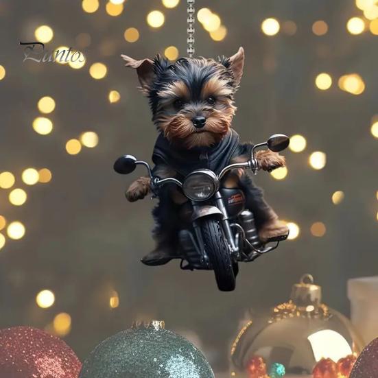 Akrylátový prívesok do auta Šteniatko jazdí na motocykli Závesný prívesok so šnúrkou na uchytenie Ľahký ornament na spätné zrkadlo Prívesok so zvieratkom Interiér auta