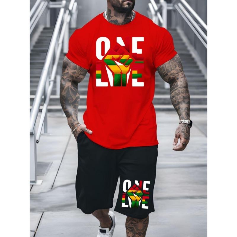 New Summer Daily Casual Men's T-shirt Outdoor Sports Men's Shorts One Love Monogram Printed Men's Short Sleeve Shorts Set