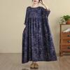 2025 Women Plus Size Spring Long Dress Loose Basic Printing Vintage Casual Floral Oversize Long Sleeve Maxi