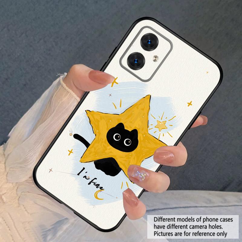 Cartoon Moon Cat For Motorola Moto G 04 G05 G14 15 24 34 35 54 55 75 84 85 Edge 40 50 Fusion 60 Fusion silicone soft phone case