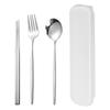 410 Stainless Steel Travel Cutlery Set: Fork, Spoon & Chopsticks In Gift Box. Perfect for Students!