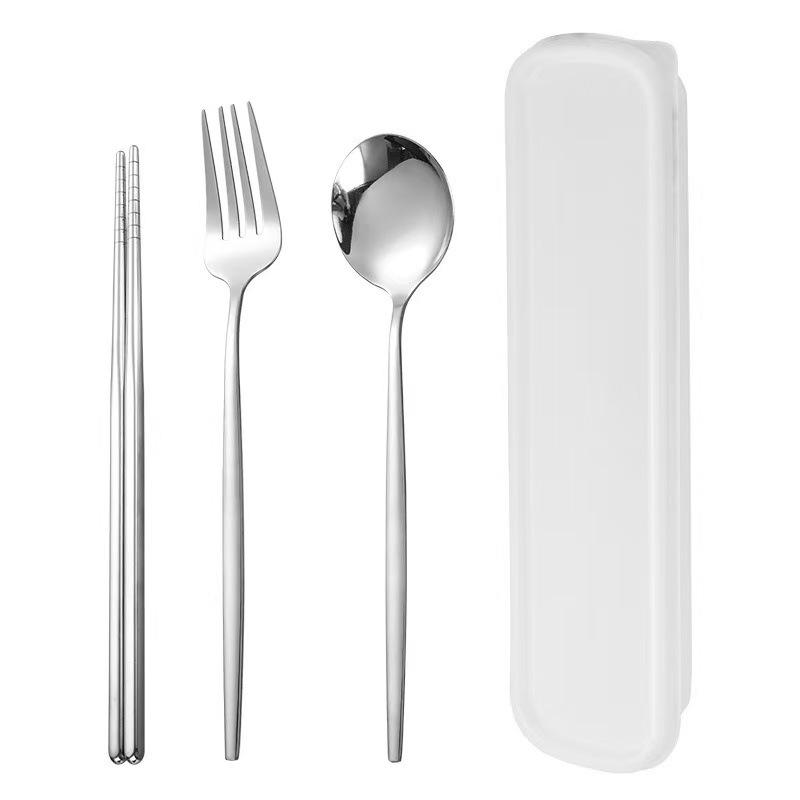 410 Stainless Steel Travel Cutlery Set: Fork, Spoon & Chopsticks In Gift Box. Perfect for Students!