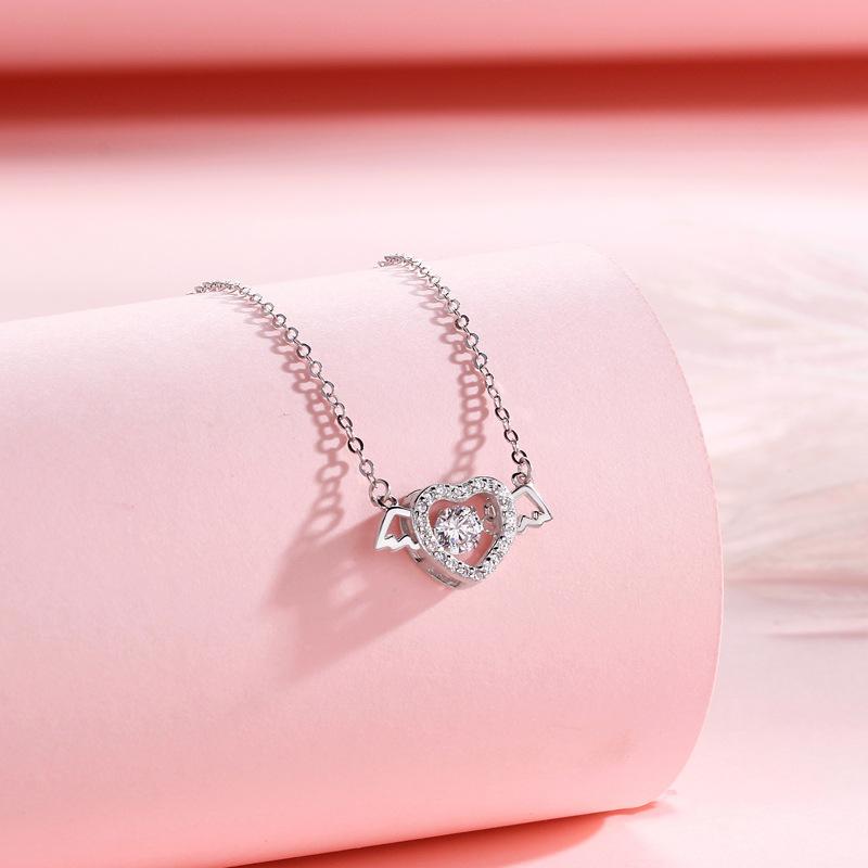 Cupid Heart Necklace Female Niche Exquisite Smart Love Angel Wings Valentine'S Day Gift Female Premium Durable