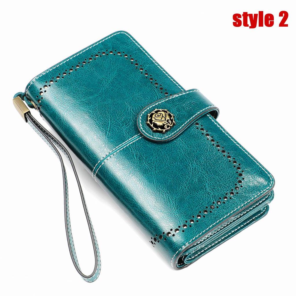 Vintage RFID Retro Genuine Leather Women's Long Clutch Wallet
