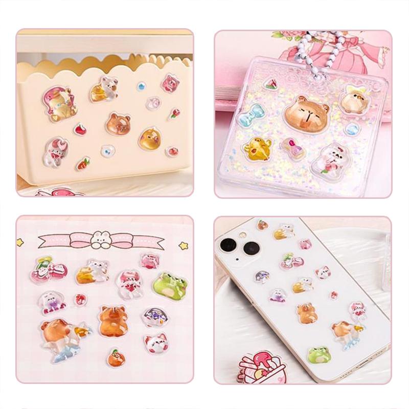 3/6pcs 3D Relief Sticker Kawaii Cartoon Cute Crystal Jelly Patch for Scrapbook Album Journal Animal Design DIY Decoration TMZ