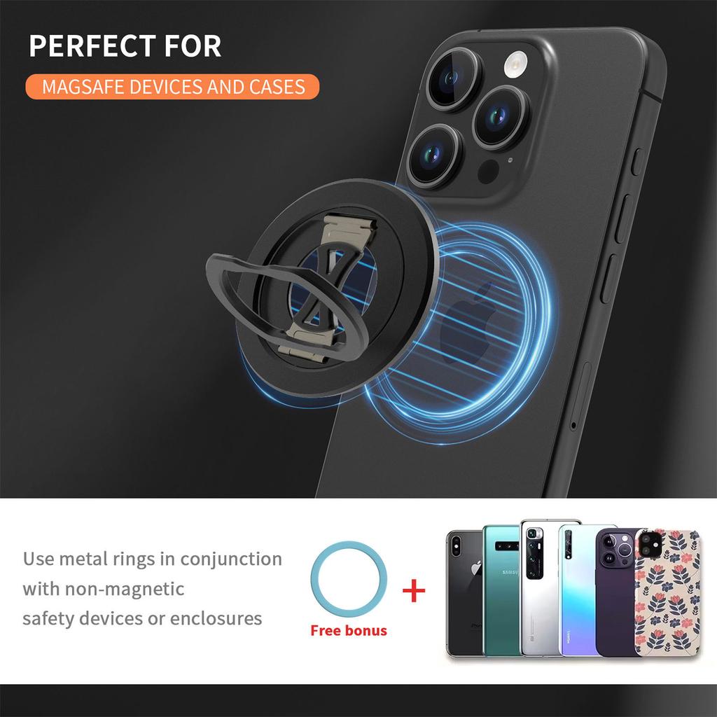Ultra-thin aluminum alloy folding bracket, strong magnetic Magsafe magnetic ring bracket 360 ° mobile phone back sticker ring