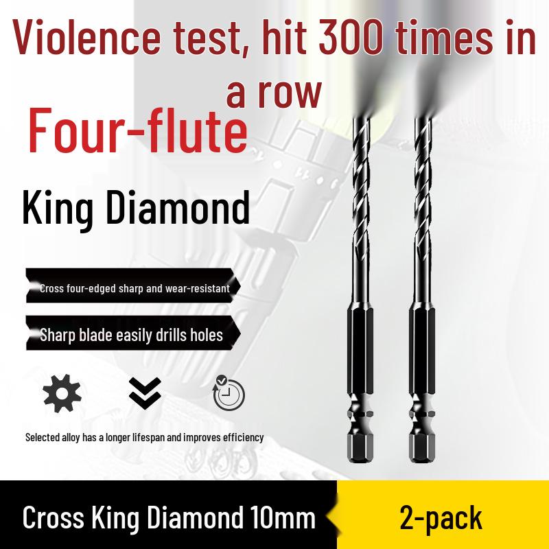 Impact Hex Shank Four-Blade Cross King Drill Bit for Concrete, Tile, and Glass