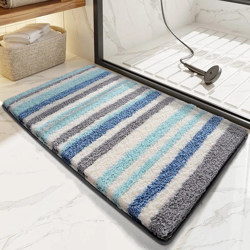 Nordic Geometric Striped Bath Mat Strong Water Absorption Non-slip Bathroom Rug Decorative Floor Mats Quick-drying Foot Mat