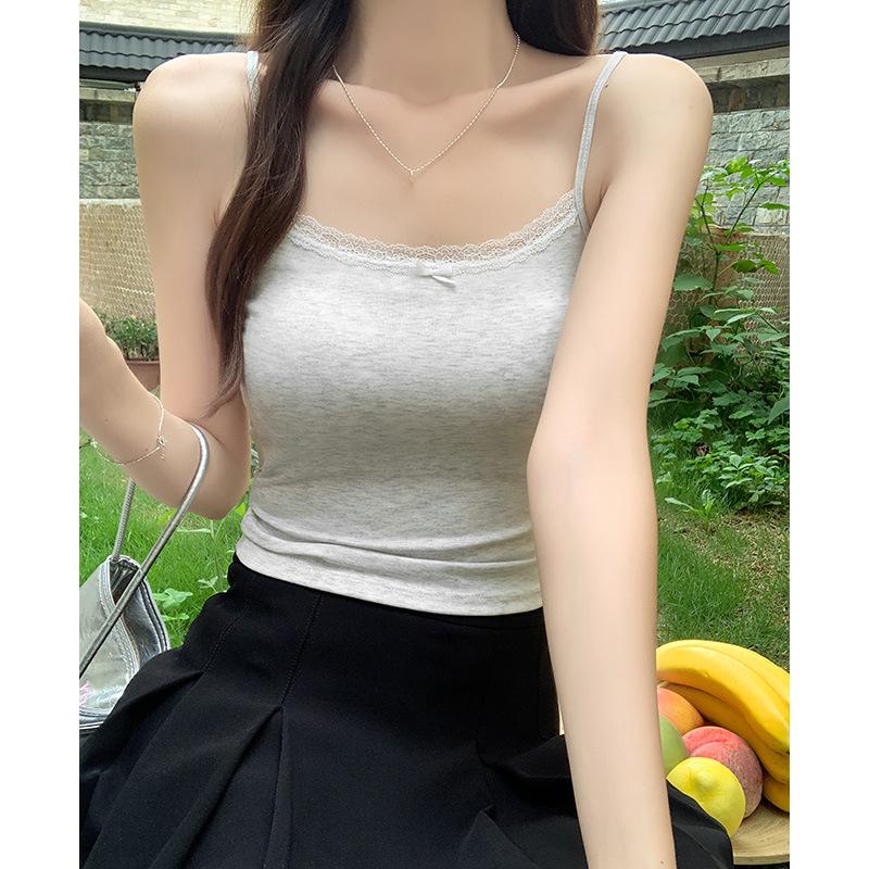 

Lace Bow Spice Girl Suspender Vest Women s Summer With Chest Pad Slim Skinny Design Short Sleeveless Top One size fits all 37.5-62.5kg сірий колір