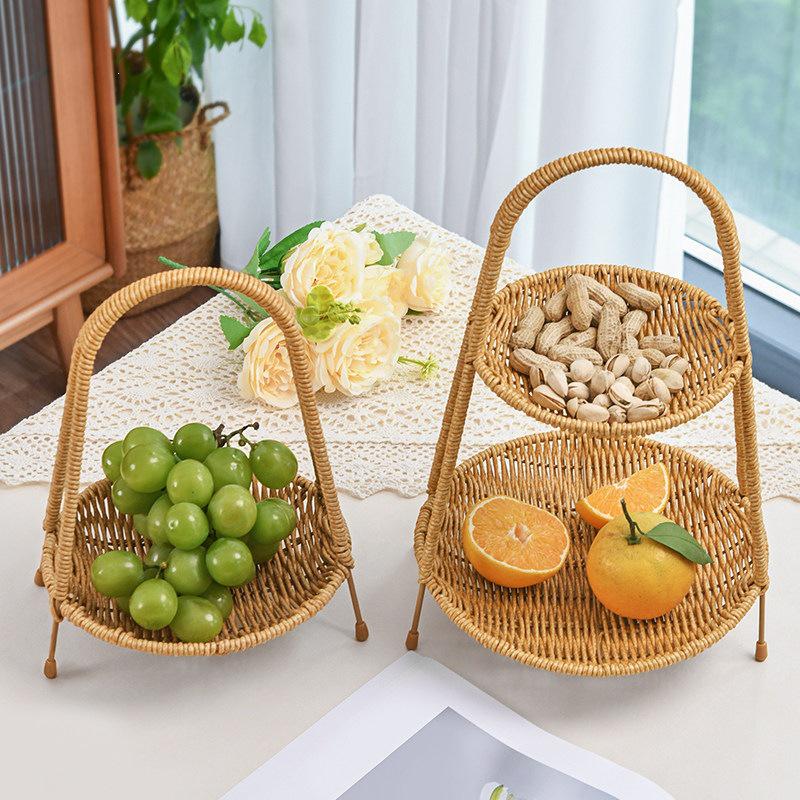 Fruit Tea Tray: Multi-layer Basket, Snack Plate, Brazier for Boiling Tea, Dried Fruit Display, Imitation Rattan Weave, Perfect for Afternoon Tea.