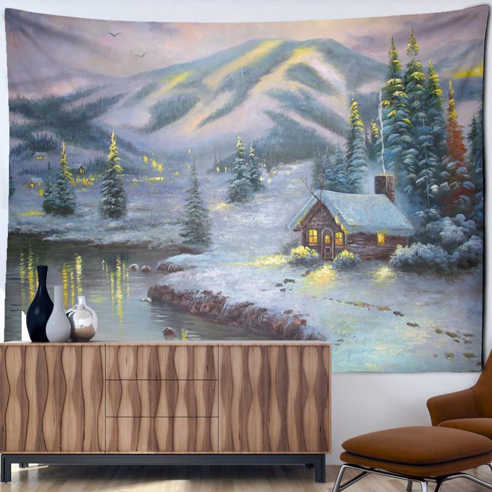 Christmas City Oil Painting Tapestry Wall Hanging Bohemian Hippie Tapez Christmas Festival Art Bedroom Living Room Home Decor
