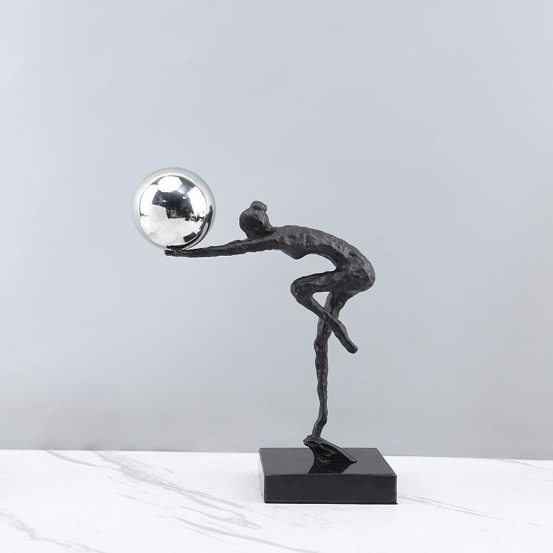 Modern Abstract Cast Iron Gymnast Figurine Ornament Living Room TV Cabinet Decorative Abstract Black Metal Human Sculpture Decor