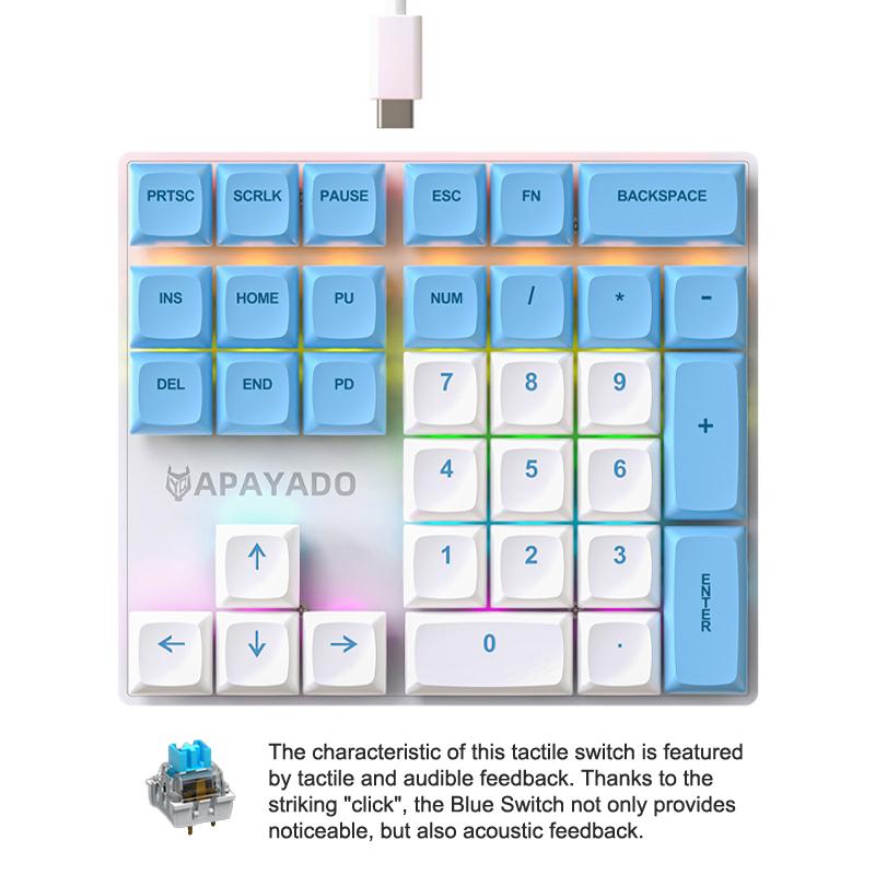 Wired Mechanical 33-Key Numeric Keypad With Multi-Color Lights Shaft Laptop Numeric Keyboard Accessories External Keyboard