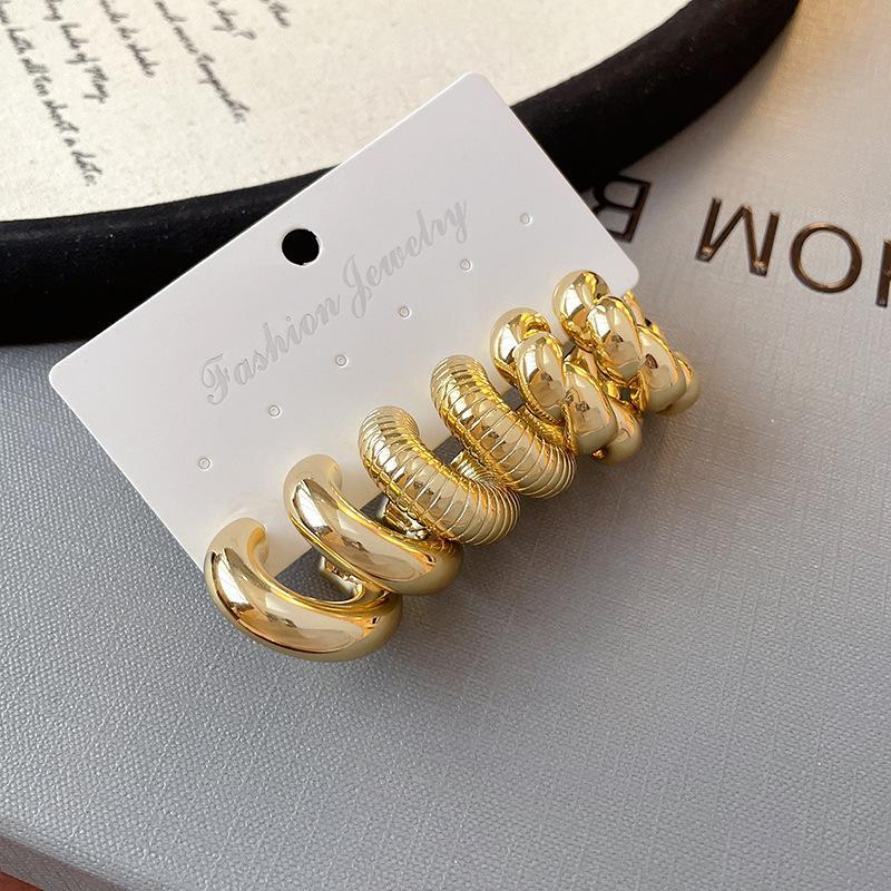 3Pairs Fashionable Creative Personalized C Shaped Water Droplet Bean Geometric Earring Combination Set For Women Jewelry Gift