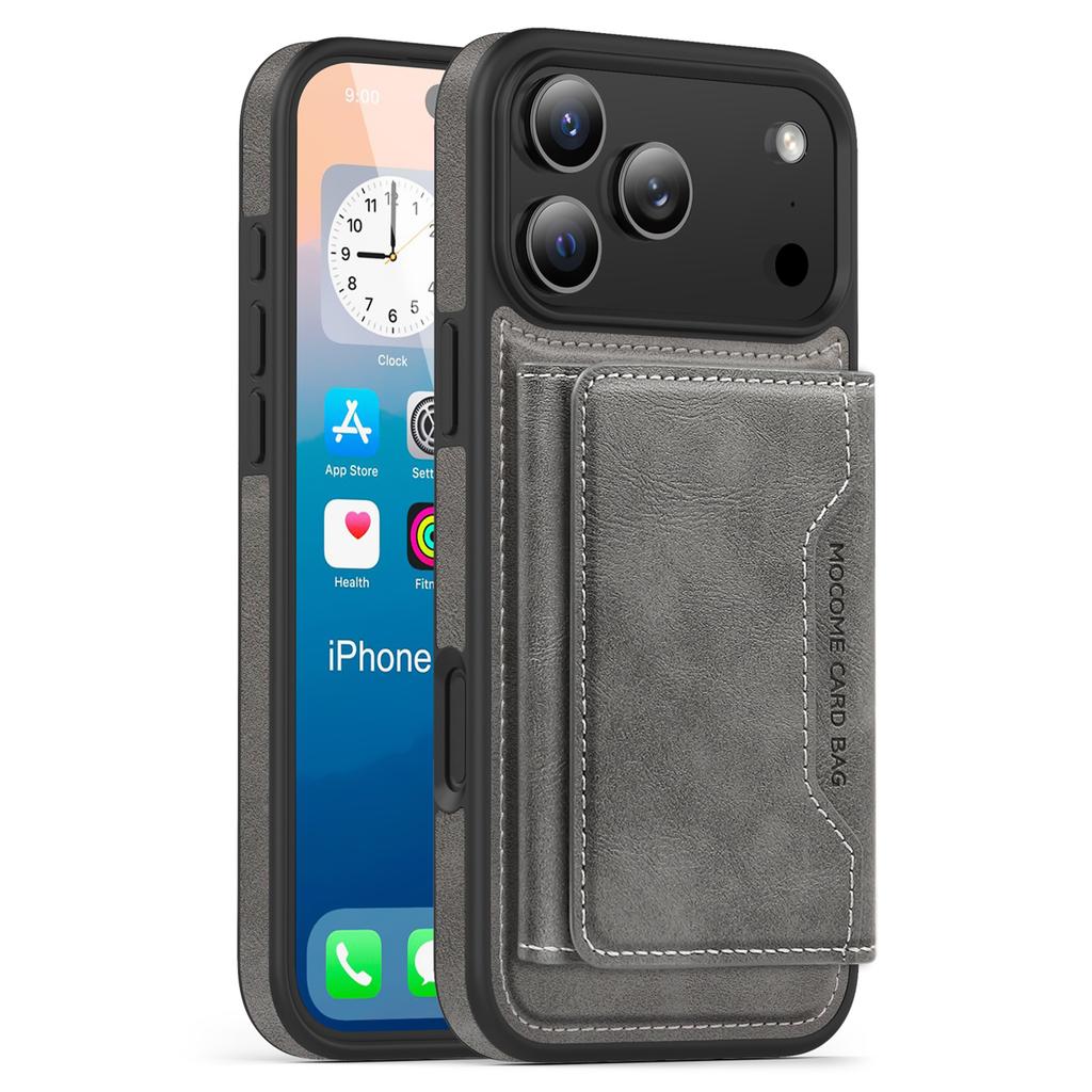 For iPhone 17 Pro Case Compatible with MagSafe Leather Back Phone Cover with Detachable Card Bag