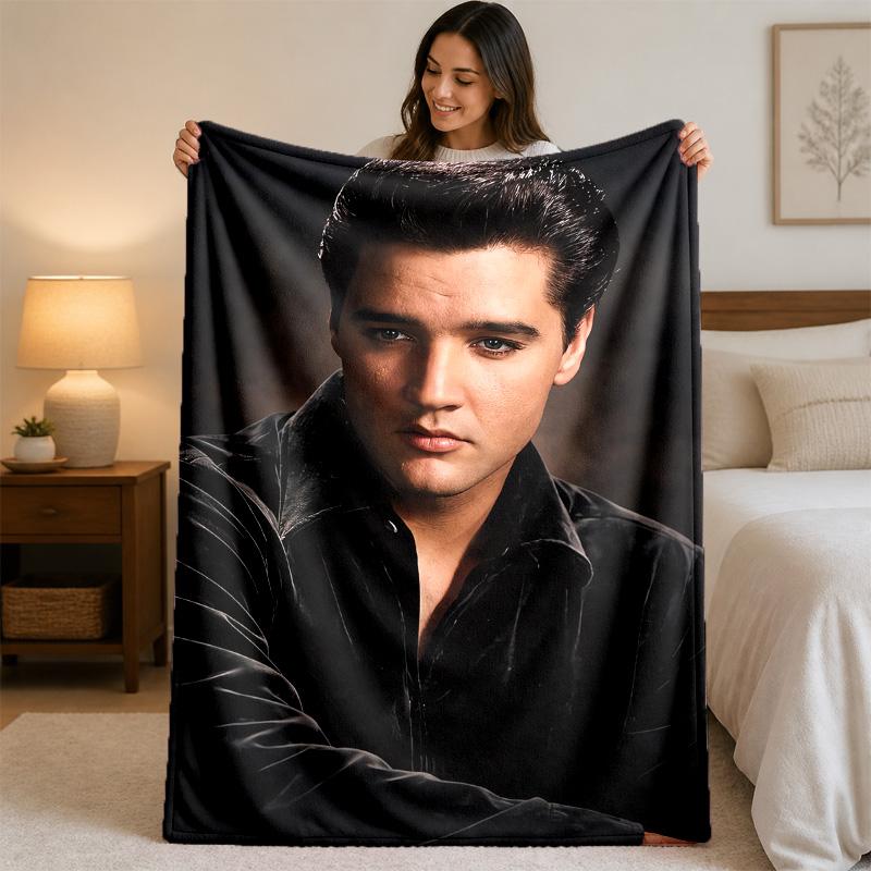 Coperta in Flanella con Stampa di Elvis Presley, Coperta Morbida Calda in Peluche per Letto, Divano, Poltrona, Uso Domestico Interno