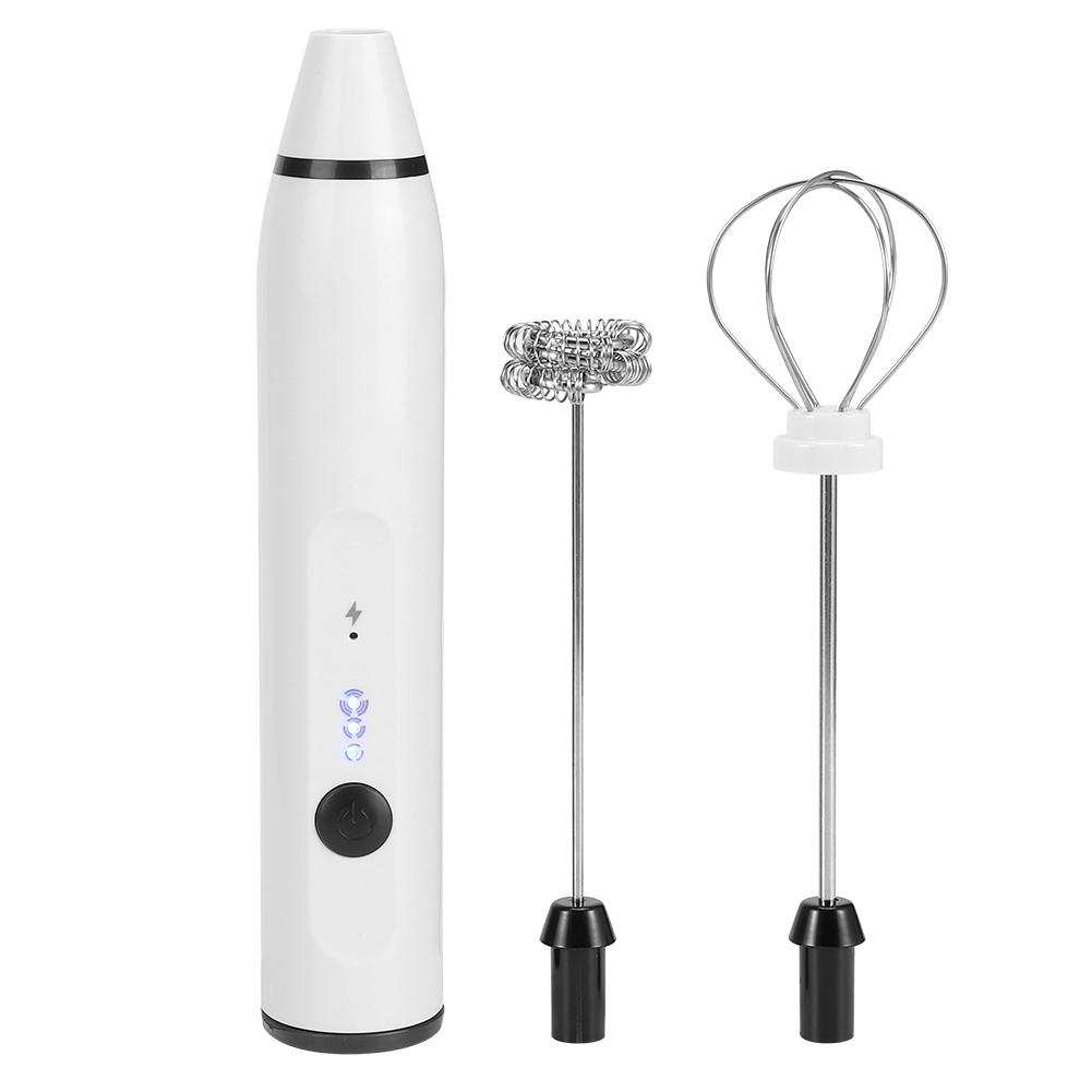 Piccola frusta elettrica portatile, mini schiumatore per caffè, latte, cioccolata calda, ricarica USB, bianco