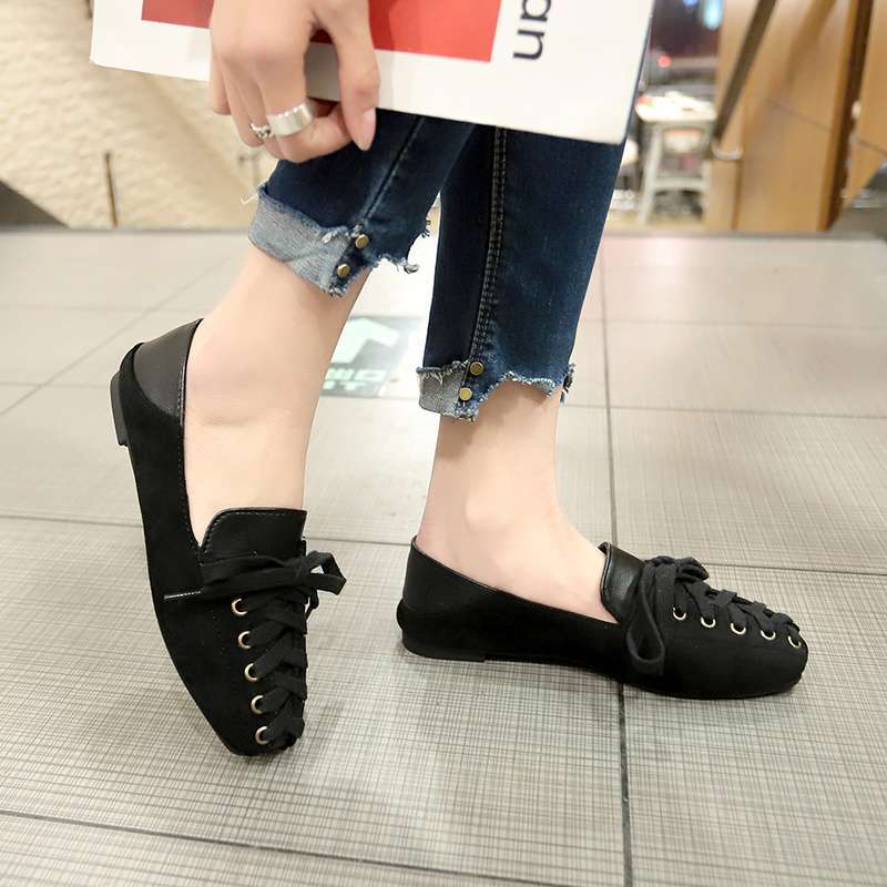 Single Shoes Women's Spring Summer New Doudou Shoes Flat Korean Version Versatile Student Lace-up Small Leather Shoes Social Fashion