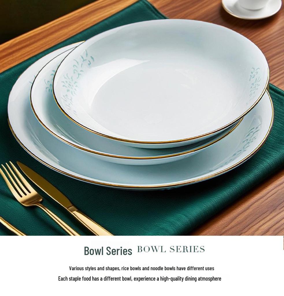 High-Temp Linglong Blue and White Porcelain Dinnerware Set: Elegant Underglaze Bowls & Plates