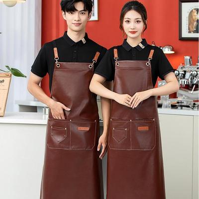 Custom Waterproof Leather Apron with Logo for Kitchen, Catering, Seafood, Fish Cutting - Oil-Proof Waist Apron