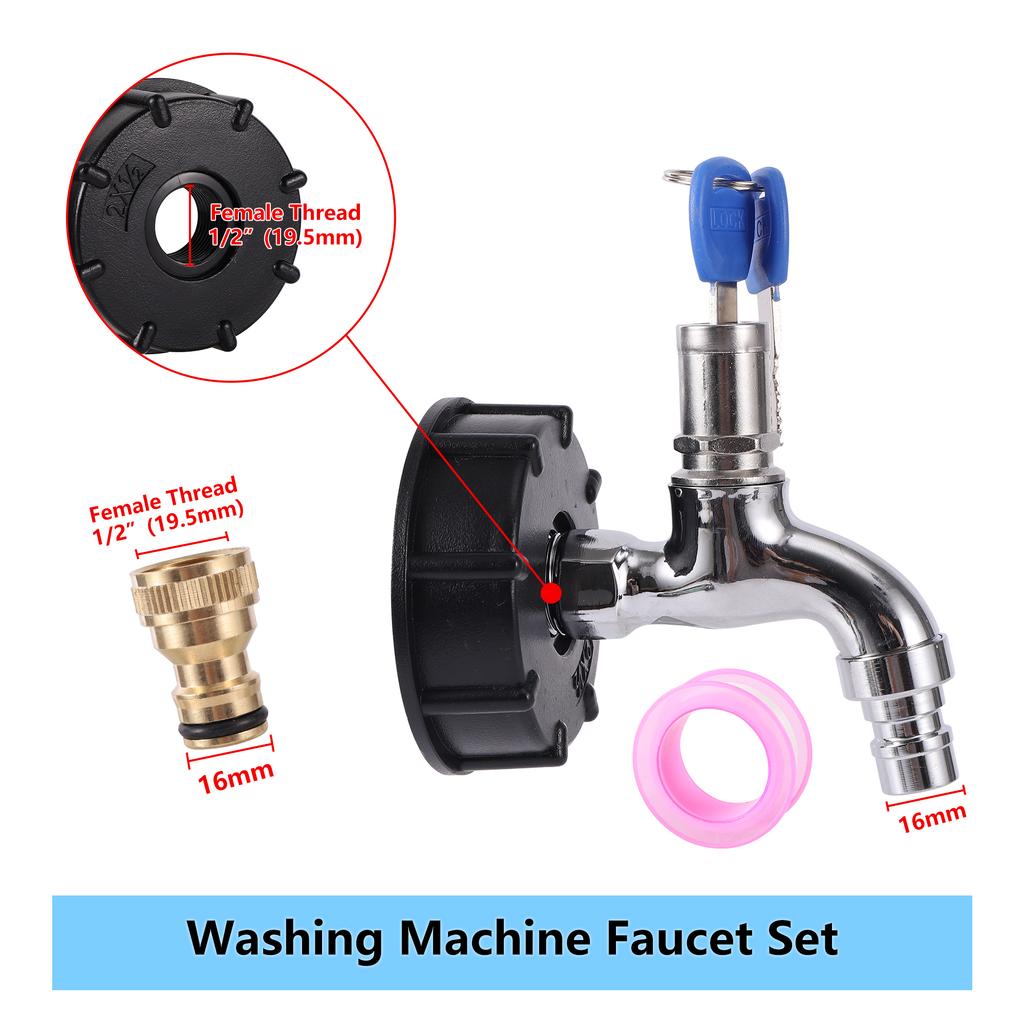 IBC Tote Tank Adapter Faucet Garden Irrigation 1/2" Male Alloy Washing Machine Faucet Set with Lock Core On/Off Valve