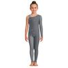 Girls Figure Skating Gymnastics Jumpsuit Asymmetrical Design Back Invisible Zipper Mesh Patchwork Sparkly Rhinestones Bodysuit for Competition