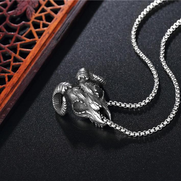 Popular Stainless Steel Necklace Exaggerated Punk Ram Head Skull Men'S Personality Alternative Jewelry