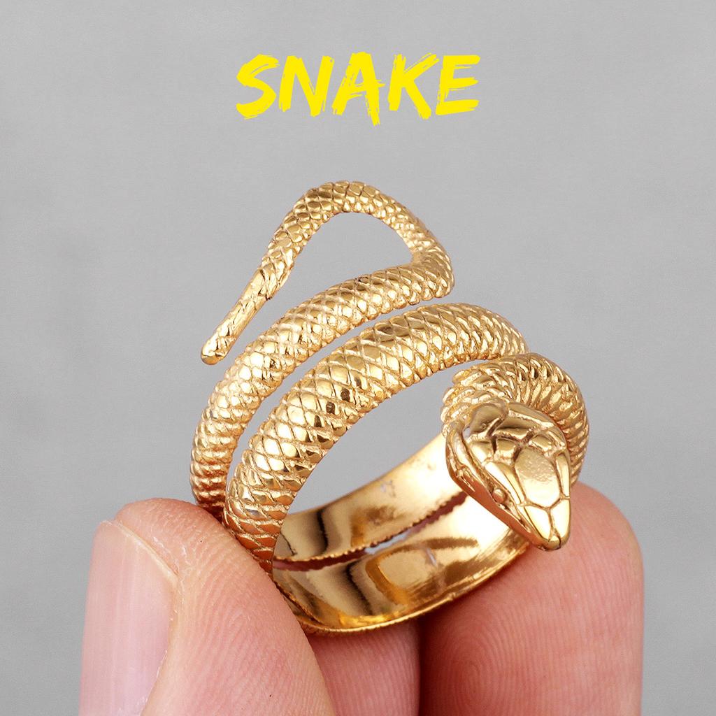 Golden Snake Animal Stainless Steel Mens Rings Punk Hip Hop Unique Trendy For Male Boyfriend Jewelry Creativity Gift