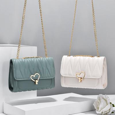 Women's Bag  New Summer Peach Heart Lock Sweet Shoulder Bag Casual Fashion Oblique Span Bag Women's Small Square Bag