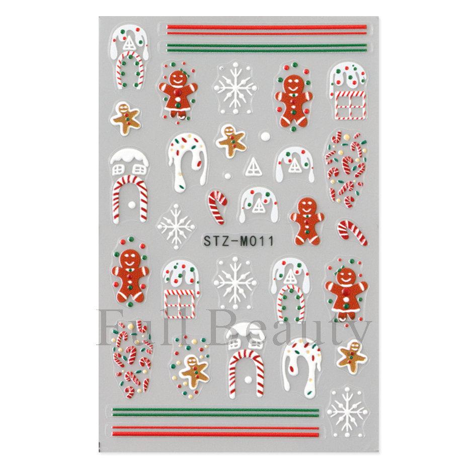 Nail Art Stickers, Christmas Cartoon Gingerbread Man Snowflake Lines Micro-Engraved Adhesive-Backed Nail Art Stickers