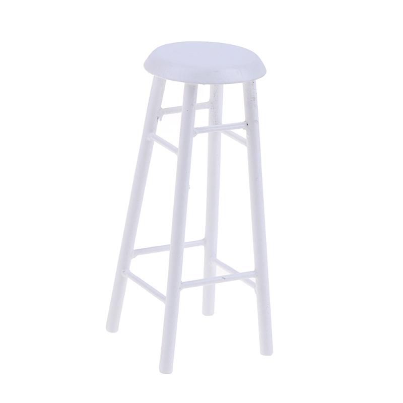 1:12 Dollhouse Miniature Wood High Footed Stool Bar Stool Model Accessories