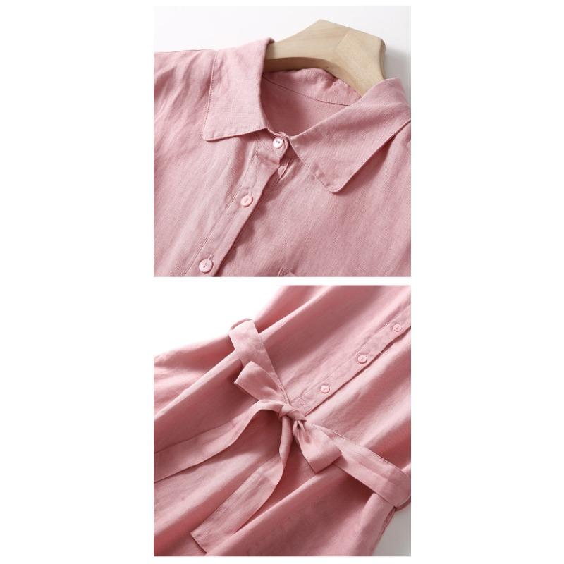 Literarischen Vintage Große Größe Einfarbig Lose Mittel Lange Kurzarm Kleid Frau