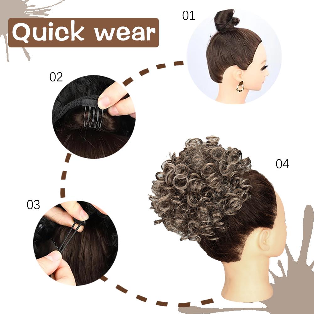 MISS WIG Haarknoten, Perückenstück, elastischer Kordelzug, lockerer großer lockiger Dutt, 60 g, synthetische kurze Pferdeschwanzverlängerung für Frauen, tägliches Tragen, Perücke