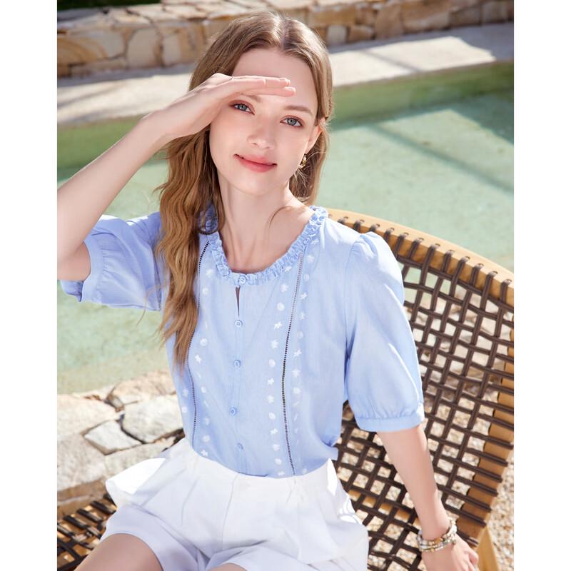 Betu Women's Lyocell Blend Lightweight Shell Embroidered Shirt